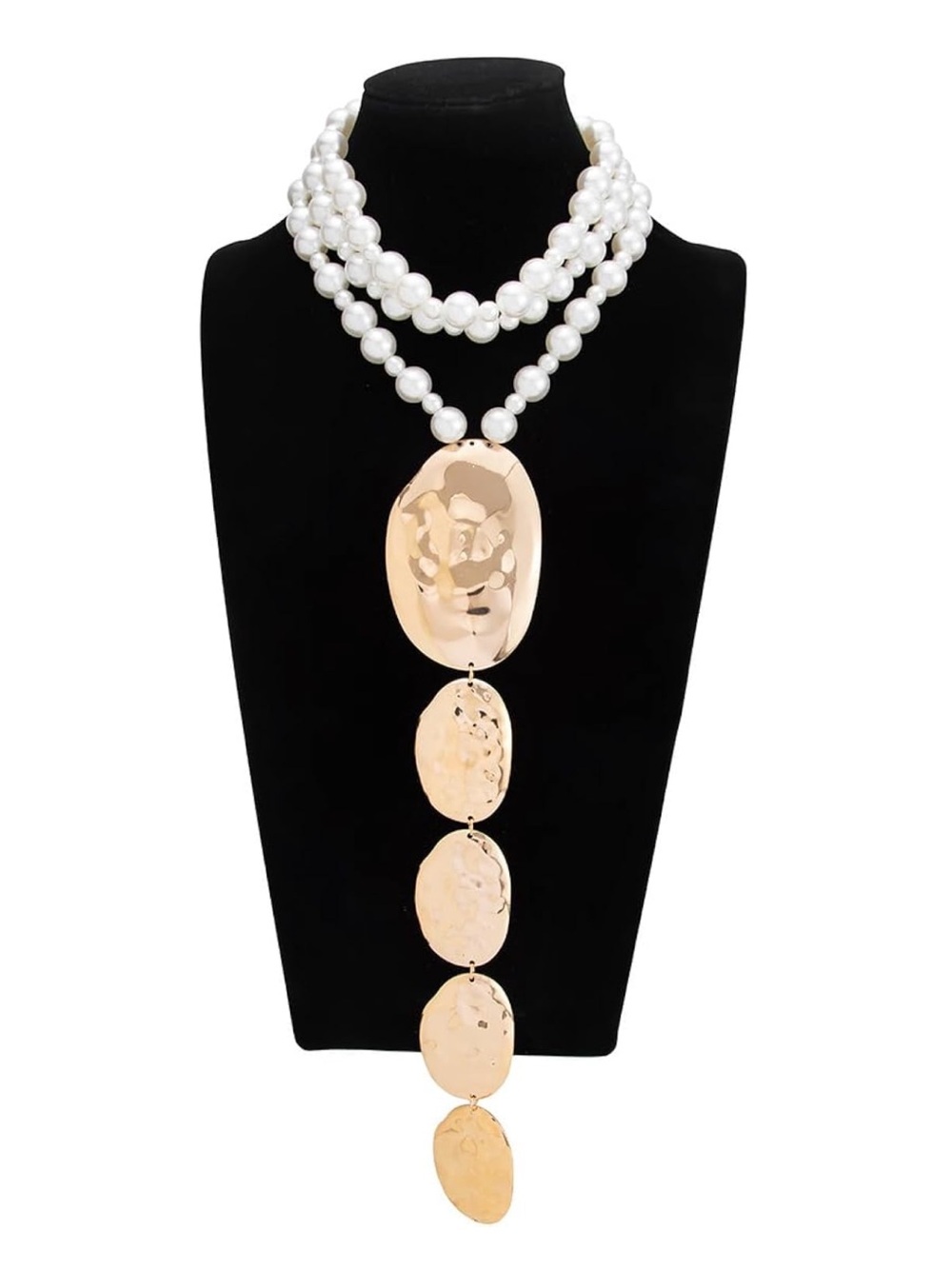 Layered Pearl & Gold Statement Necklace | Runway Glam Jewelry - Picture 8 of 8